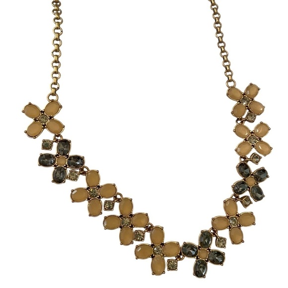 J. Crew flower necklace crystal gray enamel mustard antique gold tone marked - Picture 4 of 8